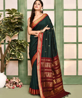 Bottle Green-Maroon Kalyani South Cotton Silk Handloom Saree